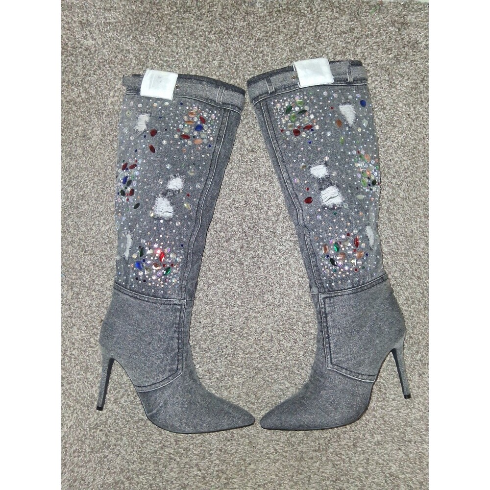 NEW! Women's London Rag Cornik Multi-Color Stone Black Denim Boots, Size 6.5 - Picture 6 of 12
